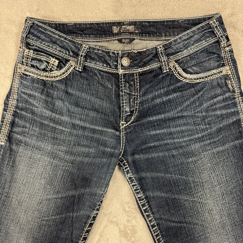 Silver Jeans Co Suki Mid Slim Boot Dark Wash Womens 34x33 Curvy Stretch Denim
